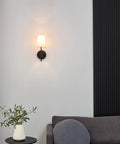 Matte Black 1-Light Wall Sconce With White Fabric Shade, Dimmable Transitional Lantern Style Wall Light for living room decor