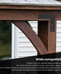 L Shaped Carbon Steel Right Angle Bracket With Black Powder Coat, 90 Degree Corner Support on Wooden Frame Outdoors