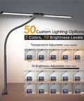 Infographic of 3 In 1 LED Floor Lamp Desk Clamp On With Remote Control showcasing adjustable brightness and color temperatures.