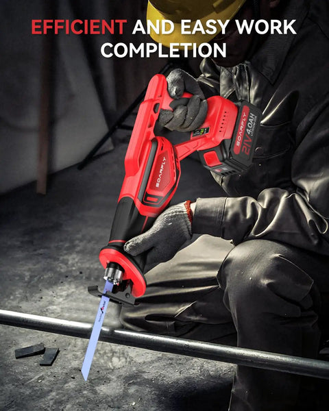 Person using Cordless Reciprocating Saw Kit With 21V Brushless Motor, 3500 SPM, Dual 4.0Ah Batteries, Lightweight Pro Power Tool