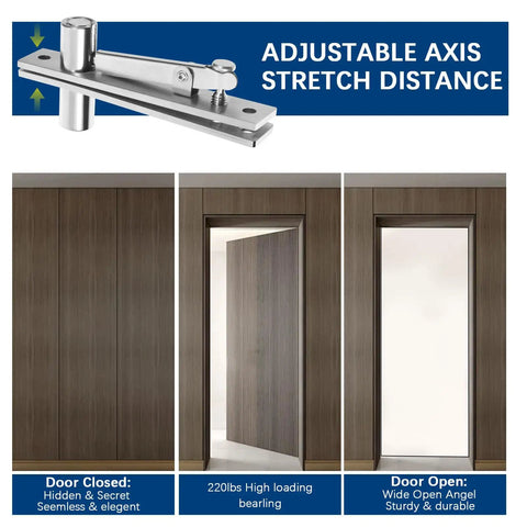 Heavy Duty Hidden Pivot Door Hinge For Wood Doors In Ultra Thin 201 Stainless Steel Discreet Mount Invisible Door Hardware Sturdy Pivot Hinge For Quiet Secure Opening And Closing Modern Wood Door Upgrade, adjustable axis, wood door