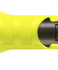 Side view of a yellow Dualie 3AA 245 Lumen Magnetic Intrinsically Safe Industrial Flashlight with spot flood beam and magnet clip.