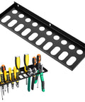 Heavy Duty Screwdriver And Pliers Organizer Wall Mount Rack For Workshop Garage Or Home, holds 10 tools upright, black metal.