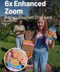 Real Deal Battery Wireless Doorbell Camera Bundle In Speckled Gray Finish With Kickin 2K Hd Video And Retinal 6X Zoom Plus Sweet Easy Setup And Included Wire Free Chime For Hefty Motion Alerts shown in use with children