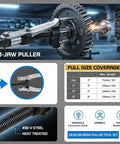 Heavy Duty Gear Puller Set With 2 And 3 Jaw Configurations 4 Piece Kit showing professional 3-jaw puller in use on gear.