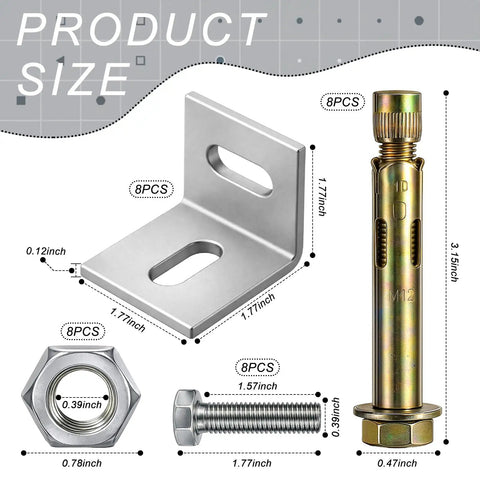 All In One No Nonsense Heavy Duty Ground Anchor Kit For Sheds And Garages With 8 L Shaped Brackets Expansion Bolts Galvanized Screws And Nuts To Secure Outdoor Sheds Greenhouses And Garages In Any Weather