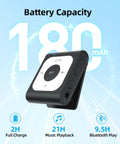 180mAh battery in 64GB Clip MP3 Player With Bluetooth For On The Go Music Ultra Portable Clip On Player With Simple Button Controls Hands Free