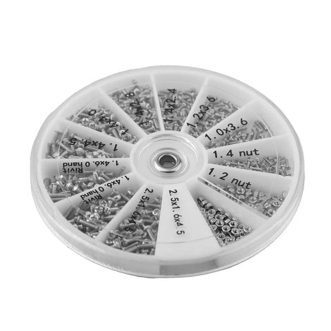 600 Piece Mini Screw And Nut Repair Kit With A Handy 3 Way Screwdriver Stainless Steel Fasteners For Watch Eyeglasses Phone Camera And Electronics Repair In A Compact Organized Case in a round container