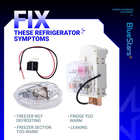 Upgraded Refrigerator Defrost Kit With Cold Control Thermostat, Defrost Timer And Bimetal Thermostat for Whirlpool Kenmore Fridges