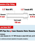 Diagram of 1/2 Inch Brass Pipe Extension Fittings Male To Female NPS Nipple Adapter For Tub Spout, 100mm Length, dimensions labelled