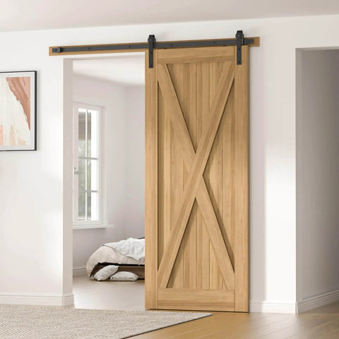 Installed 7 Foot Sliding Barn Door Hardware Kit For A Single Door With Sturdy Rails And Quiet Smooth Glide Fits 40 To 42 Inch Wide Doors J Shape Hanger Carbon Steel With Black Coating Built To Last Easy To Install.