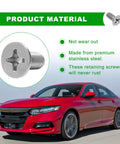 Hella Durable Stainless Steel Brake Disc Rotor Screws Heavy Duty Rust Proof Retaining Bolts Set For Front And Rear Honda Acura Hyundai Kia Dead Simple Installation close-up of a stainless steel retaining screw.