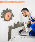 Installer applying Eight Piece Pro Grade Waterproof Shower Seal Kit with pipe seal, heavy duty rubber membrane on bathroom wall.