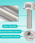 Close-up of 6Pcs M10x1.5 40mm Stainless Steel Flange Exhaust Bolts Nuts Kit showing thread detail and hex head fastener parts.