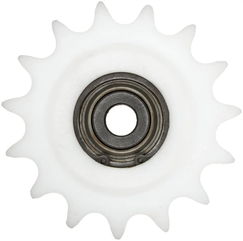 Kickass Professional Grade UHMW Idler Sprocket For Size 60 Single Strand Roller Drive With Built In Precision Bearing Type C Hub 0.75 Pitch 15 Teeth 0.51 Bore, front view.