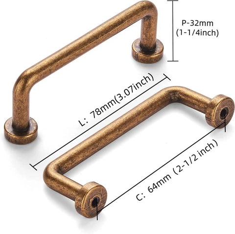 Eight Pack Two And A Half Inch Antique Brass Cabinet Handles And Drawer Pulls With Screws For Kitchen Cabinets And Bathroom Vanity Furniture Dresser Wardrobe Cabinetry Vintage Style Hardware showing dimensions