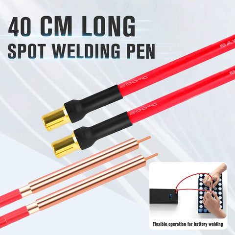 Beast Mini Spot Welder Kit With 7500mAh Battery 80 Adjustable Power Levels showing welding pen and flexible battery use