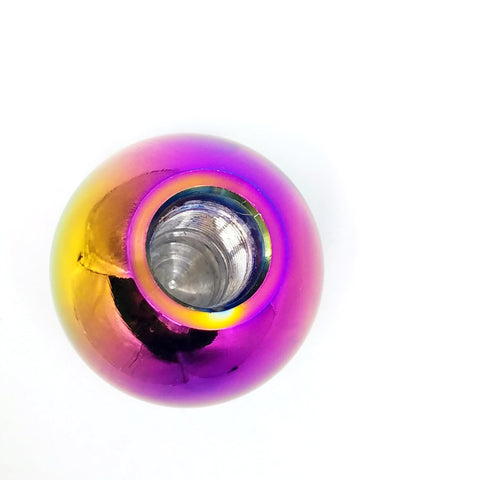 Top view of Dope Colorful Ball Style Gear Shift Knob For Manual And Automatic Transmissions Universal Fit Neo Chrome Finish Shifter Lever Upgrade For Cars With Slick Grip And Durable Aluminum Build showing threaded interior.