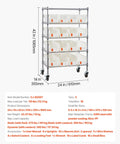 Smooth Rolling Five Tier Heavy Duty Steel Shelving Cart With Sixteen Polypropylene Storage Bins And Clear Label Slots, 42 in tall, 24 in wide.