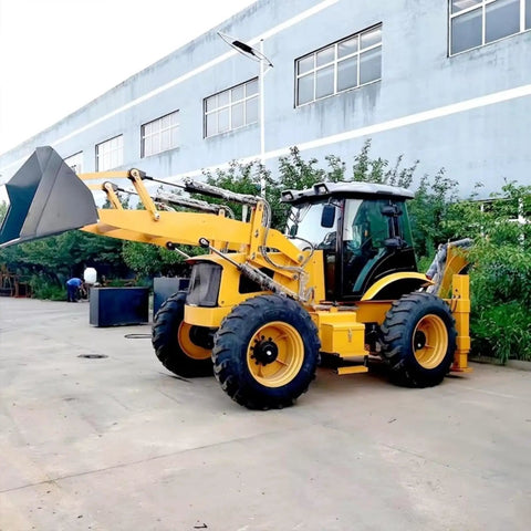 Beefy 4WD Backhoe Loader with 2.8 Meter Digging Depth, at worksite, designed for versatile trenching and lifting power.