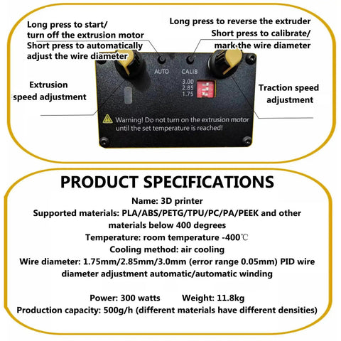 Control panel of High Precision 3D Print Filament Extruder With Auto Coil Winder And 400C Max Heat for precise adjustments.
