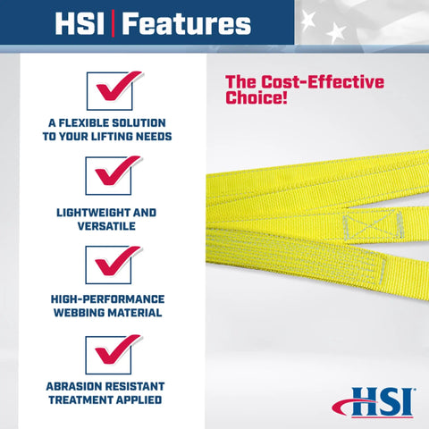 Two Ply 4 Inch By 30 Foot Triangle And Choker Nylon Type 1 Sling For Lifting And Towing, 11,500 Lb Vertical Capacity, Heavy Duty Web Sling Built For Industrial Lifts And Tow Jobs TC2-804 shown with yellow webbing