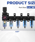 Five Stage Pro Grade Air Dryer System For 1/4 Inch NPT Compressors With Water Separator, detailed size dimensions