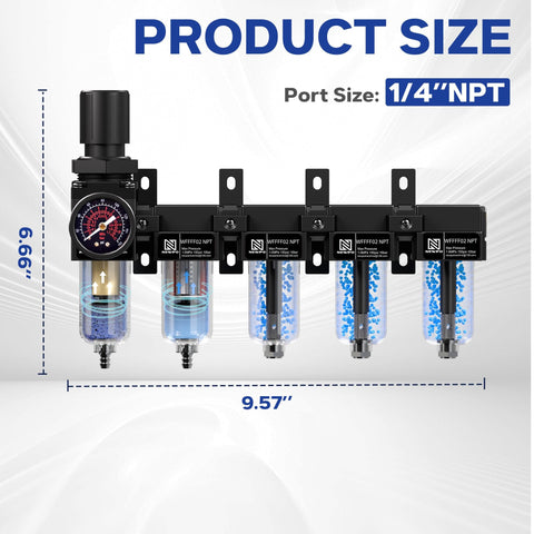 Five Stage Pro Grade Air Dryer System For 1/4 Inch NPT Compressors With Water Separator, detailed size dimensions