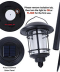 Components of Six Pack Solar Flame Torch Lights Outdoor Dual Use Flickering Purple Flame Garden Lanterns Auto On Off Waterproof.