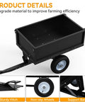 Beefy Heavy Duty Steel Dump Cart For ATVs And Tractors With Fold Down Side Panels 500 Lb Capacity Utility Trailer with black finish