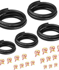 Must Have 25 Piece Fuel Line Hose Kit With 3.3 Foot Lengths And Five Inner Diameters Three Eighths Inch One Half Inch Five Sixteenths Inch One Quarter Inch Three Sixteenths Inch NBR Rubber Hoses With Clamps For Small Engines And Automotive Replacement, showing multiple hose sizes with clamps