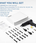 Heavy Duty Pneumatic Rivet Nut Gun With Quick Change Nose Piece For 1/4-20, 5/16-18 And 3/8-16 Nuts, tool parts included