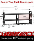 Dimensions and features of the Power Tool Organizer Wall Mount With Pegboard Seven Drill Holders Heavy Duty Metal Garage Storage Rack For Cordless Tools Easy Install Great For Workshop And Garage Organization