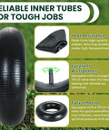 2 Pack 15x6.00-6 Inner Tubes Heavy Duty Replacement For Lawn Mowers Yard Tractors Wheelbarrows Snow Blowers ATVs Go Karts And Golf Carts With TR-13 Valve Stem, showing tire features and benefits.