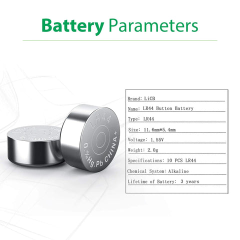 Ready To Rock 10 Pack LR44 AG13 357 SR44 A76 1.5V Alkaline Button Coin Cell Batteries for Calculators Toys Clocks And Watches. Battery specifications and details.