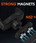 Magnetic Gym Phone Holder With 360 Degree Adjustable Base showing six strong N52 magnets for secure mount on metal gym equipment.