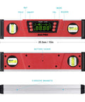 10 Inch Digital Torpedo Level And Protractor With IP54 Protection, Electronic Bubble Inclinometer, VA Display, V Groove Base