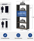 Heavy Duty Five Tier Storage Shelves With Sturdy Built In Pegboard Backing And A Serious Heavy Hitter Garage Shelving System dimensions, showing height, depth, and load capacity.