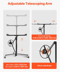 Adjustable telescoping arm of VEVOR 11ft Drywall Lift Heavy Duty 150 Lbs Sheetrock Hoist with winch and height range.