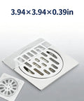 50 Pcs Disposable Shower Drain Hair Catcher 3.94" ES Square Drain shown with grid design for effective hair trapping.