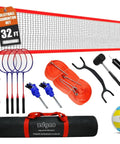 Badminton And Volleyball Combo Set With 32-Foot Adjustable Net For Lawn And Backyard Easy Setup Pro Grade Volleyball Net Includes Volleyball Badminton Racquets Carry Bag And Boundary Lines For Family Fun