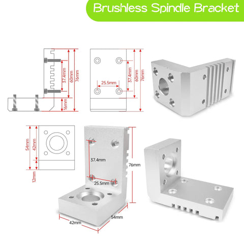 Diagram of brushless spindle bracket for 24V DC Brushless Spindle Motor 10800 RPM 104W Air Cooled ER8 with measurements.