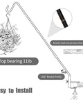 Hella Durable Expandable Deck Hook With A Two Inch Non Slip Railing Mount Super Long Twenty Five Or Thirty Six Inch Telescoping Pole Bracket holding flower basket and showing features.