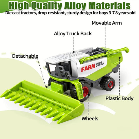 Five Pack Diecast Farm Tractor Toy Set With Combine Harvester And Digger Loader Kid Favorite Realistic Mini Farming Trucks