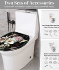 Toilet Seat Elongated Resin for Bathroom on a toilet, featuring floral design and two installation accessory options.