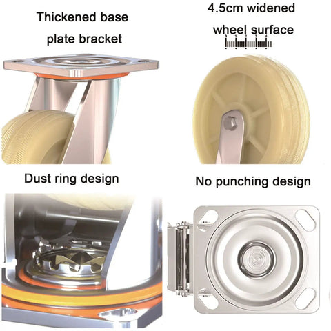 Heavy Duty Swivel Caster Wheels With Brakes For Furniture And Workbenches, close-up of nylon wheel and galvanized bracket design