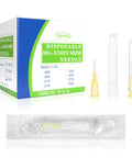 100 Pack 30 Gauge Luer Lock Needles 5/16 Inch Sterile Disposable Tri Bevel Stainless Steel Tips For Scientific Lab And Industrial Fluid Dispensing Hella Reliable, package and needles displayed.