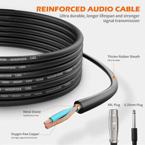 Reinforced audio cable with XLR and 6.35mm plug for Wired Dynamic Microphone For Singing With On Off Switch, all-metal design.