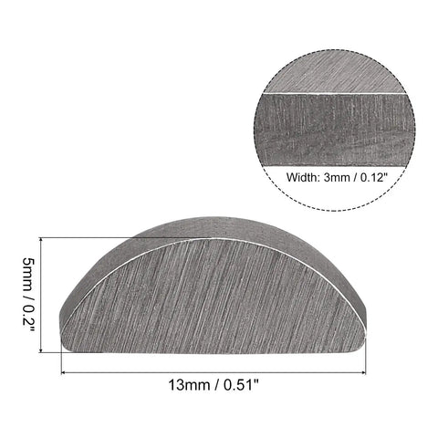 Woodruff Key Set, Ten Pieces, Steel Semicircular Keys, Three Millimeter Wide, Five Millimeter High, Thirteen Millimeter Diameter