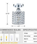 Three Pack One Light K9 Polygon Crystal Industrial Modern Farmhouse Semi Flush Mount Ceiling Light with 5.5 Inch Chrome Shade
